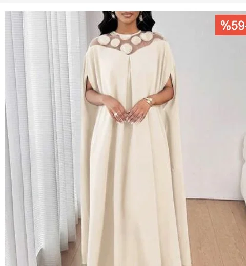 فستان SHEIN Lady بيج بتفاصيل دائرية