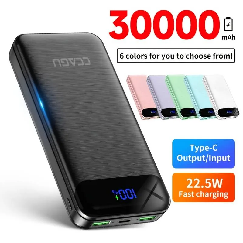 باور بانك محمول 30000 مللي أمبير في الساعة، شحن سريع 22.5 واط، مخرج USB مزدوج ومنفذ Type-C ثنائي الاتجاه